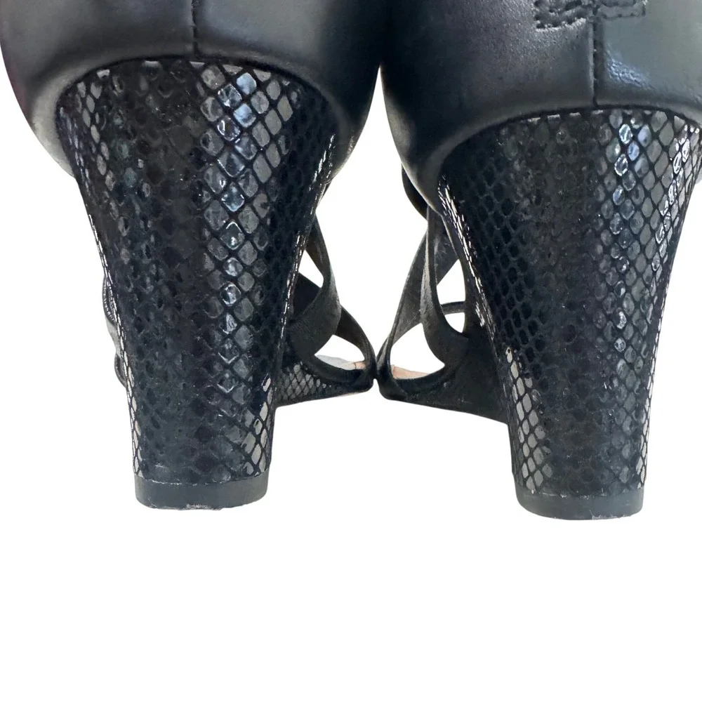 Donald J Pliner Jemi Wedge Sandals Womens 11M Black Leather Criss‎ Cross